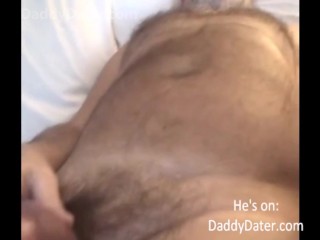 Hairy Hung Daddybear Grandpa Blows his Load On the Camera Lens