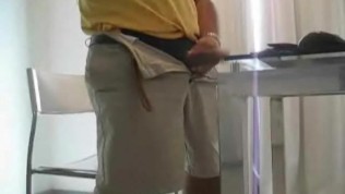 Real mature guy tugging his short fat cock